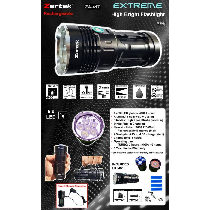 Zartek ZA-417 Extreme Bright Flashlight - 4000 Lumen