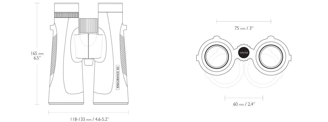 Hawke Endurance 12X50mm Binocular - Black - dimensions